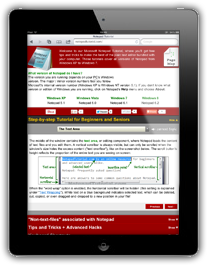 New One-Page-Tutorials layout on a mobile device (iPad tablet pictured)
